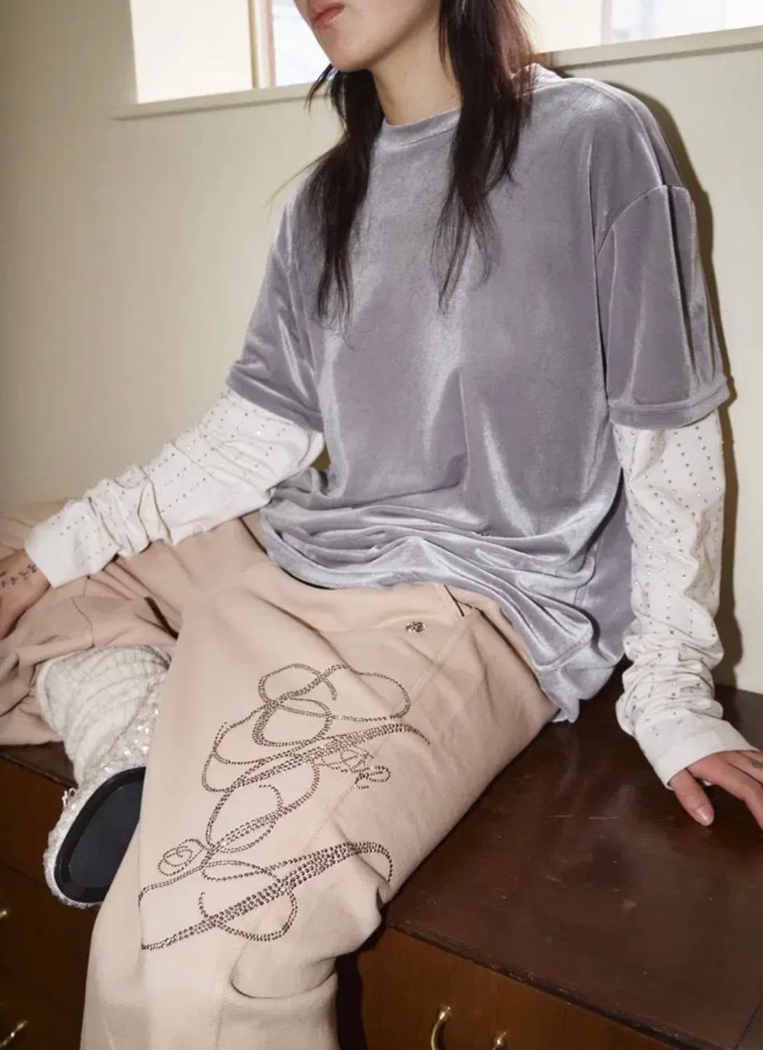 김미더영 벨벳 레이어드 티 상품이미지1