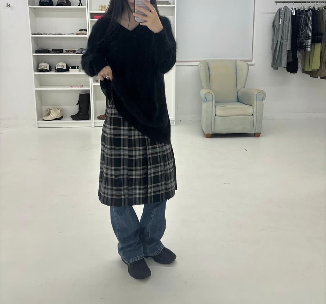 꾸레쥬 체크 미디 스커트  상품이미지3