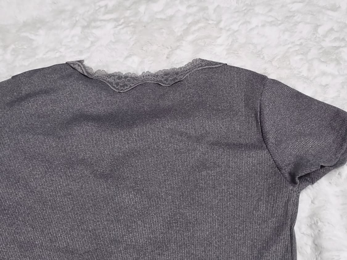 그레이 레이스 리본 포인트 반팔 티셔츠 상품이미지7