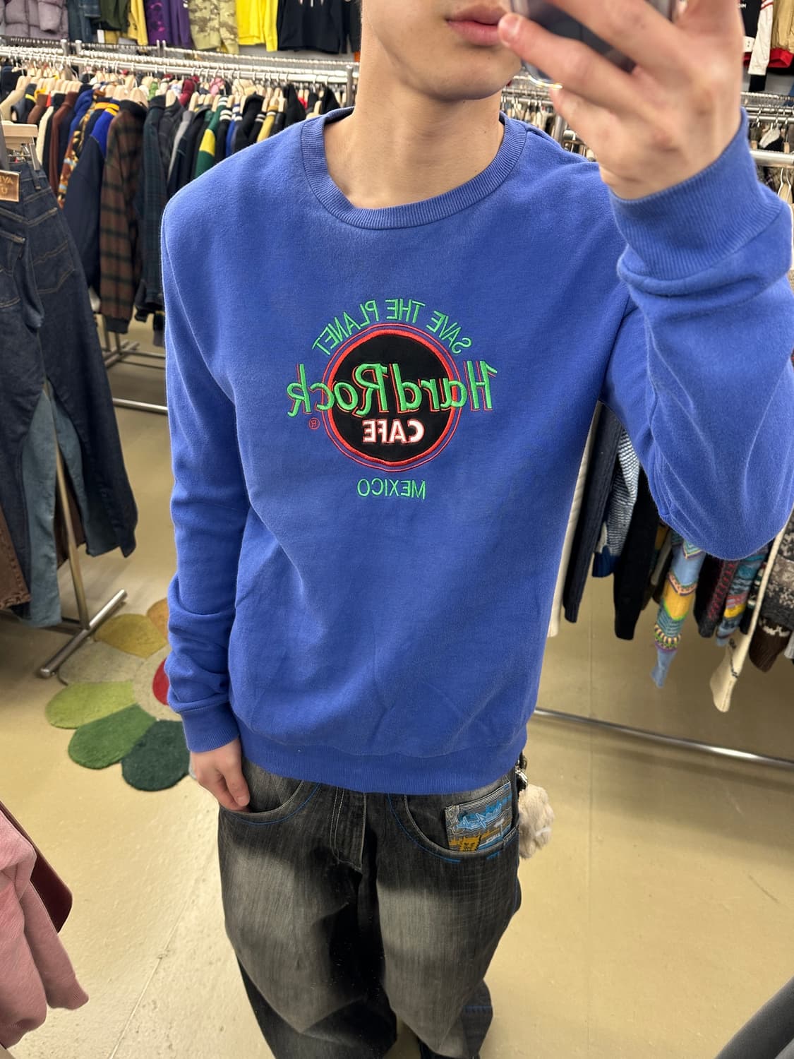 HDC 하드락 블루 컬러 로고 맨투맨 XL 상품이미지1