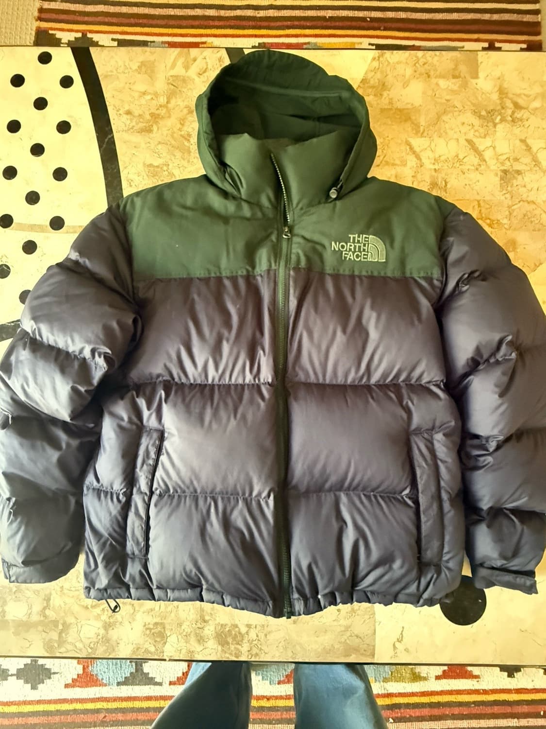 노스페이스 600 눕시 패딩 그린 네이비 후드 패딩 자켓 상품이미지1
