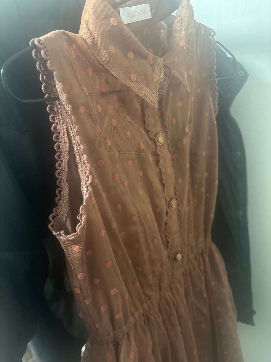 리즈리사🍫🤎) 라떼 갸루 빈티지 도트 패턴 샤 원피스 상품이미지2