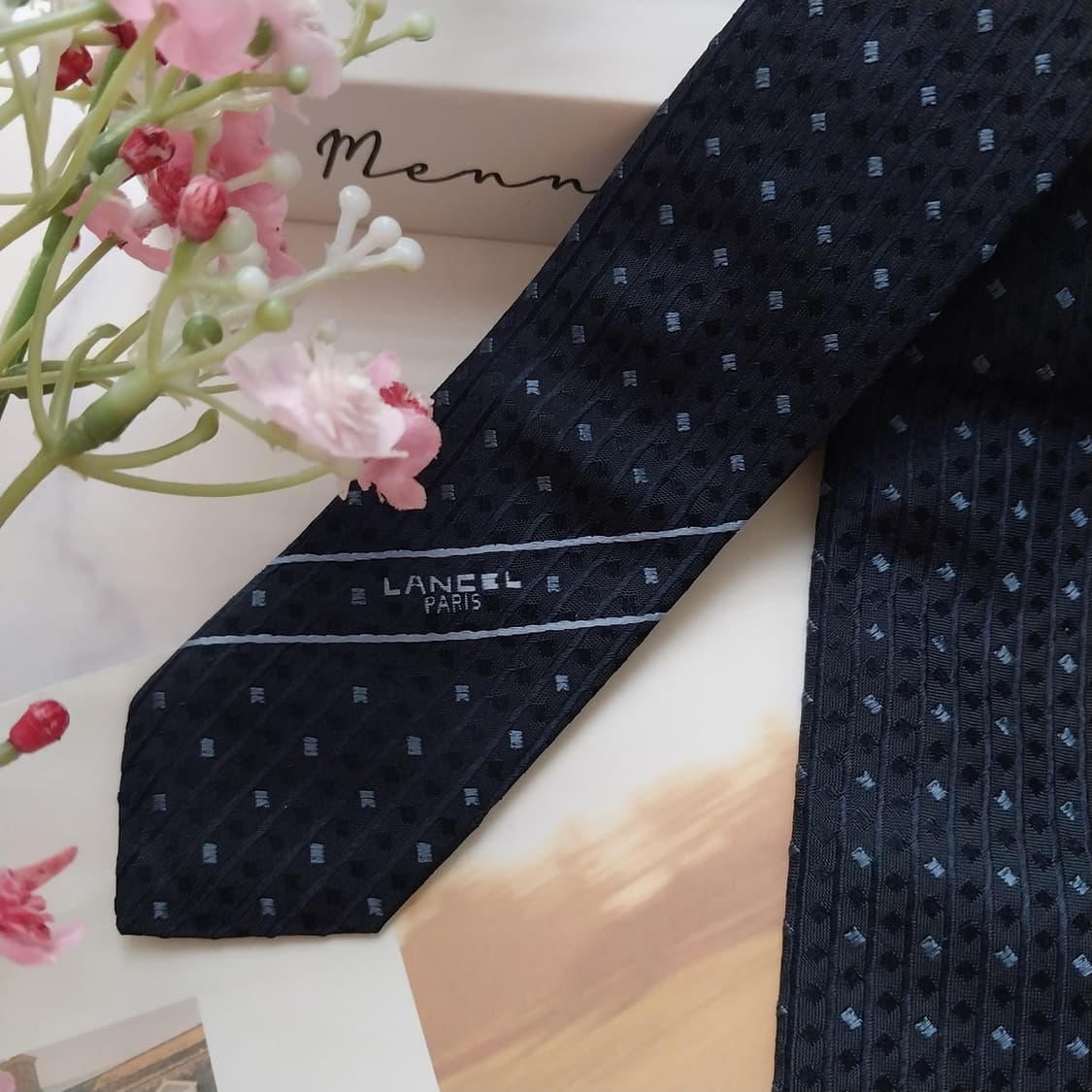 란셀 실크 네이비 마이크로 패턴 넥타이 9.4cm A+등급 K1677 상품이미지5