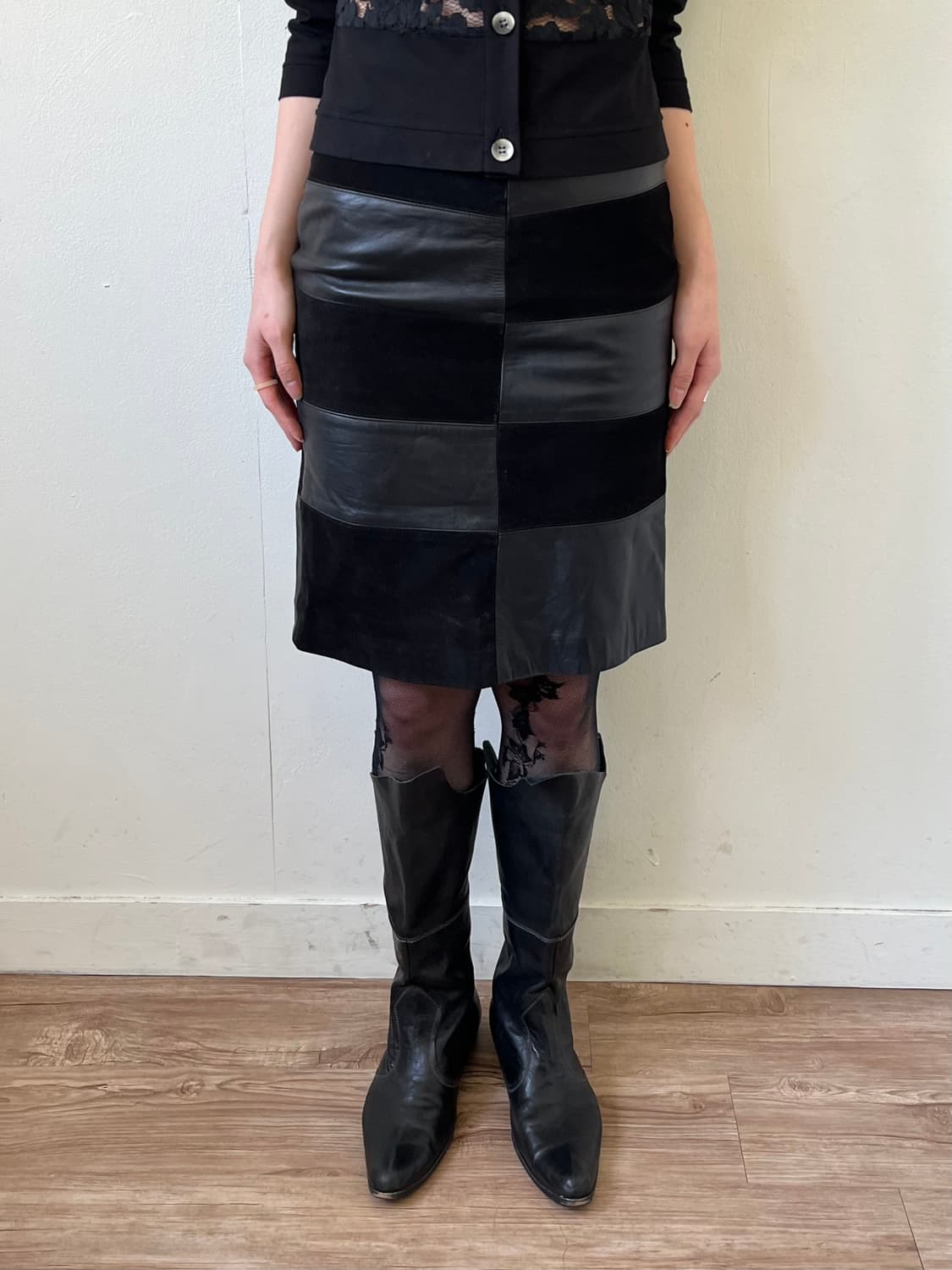 Japan vtg 레더 블럭 스커트 상품이미지4