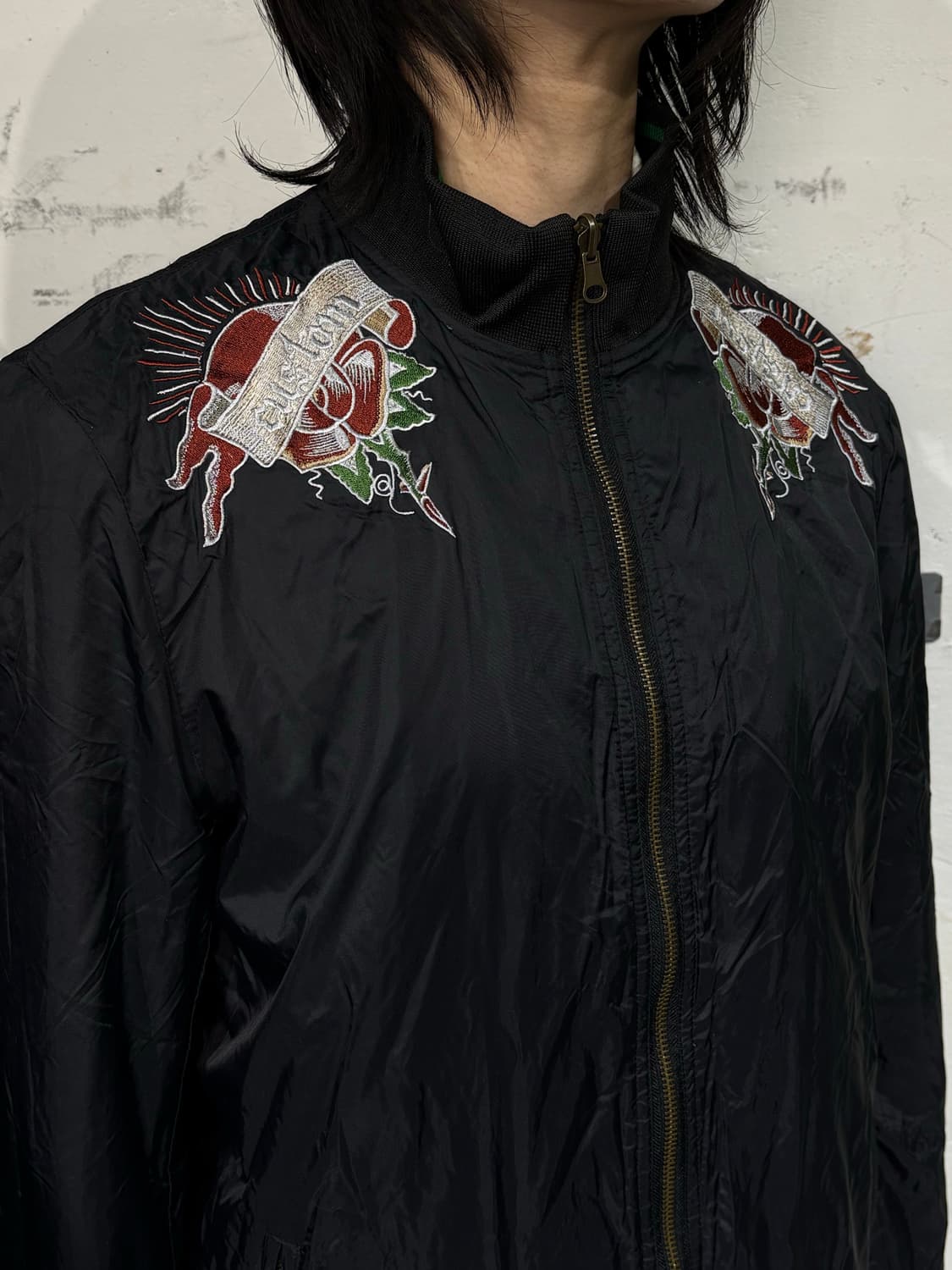 일본빈티지 양면 스카잔 해골 자수 프린팅 스카쟌 자켓 L 상품이미지2