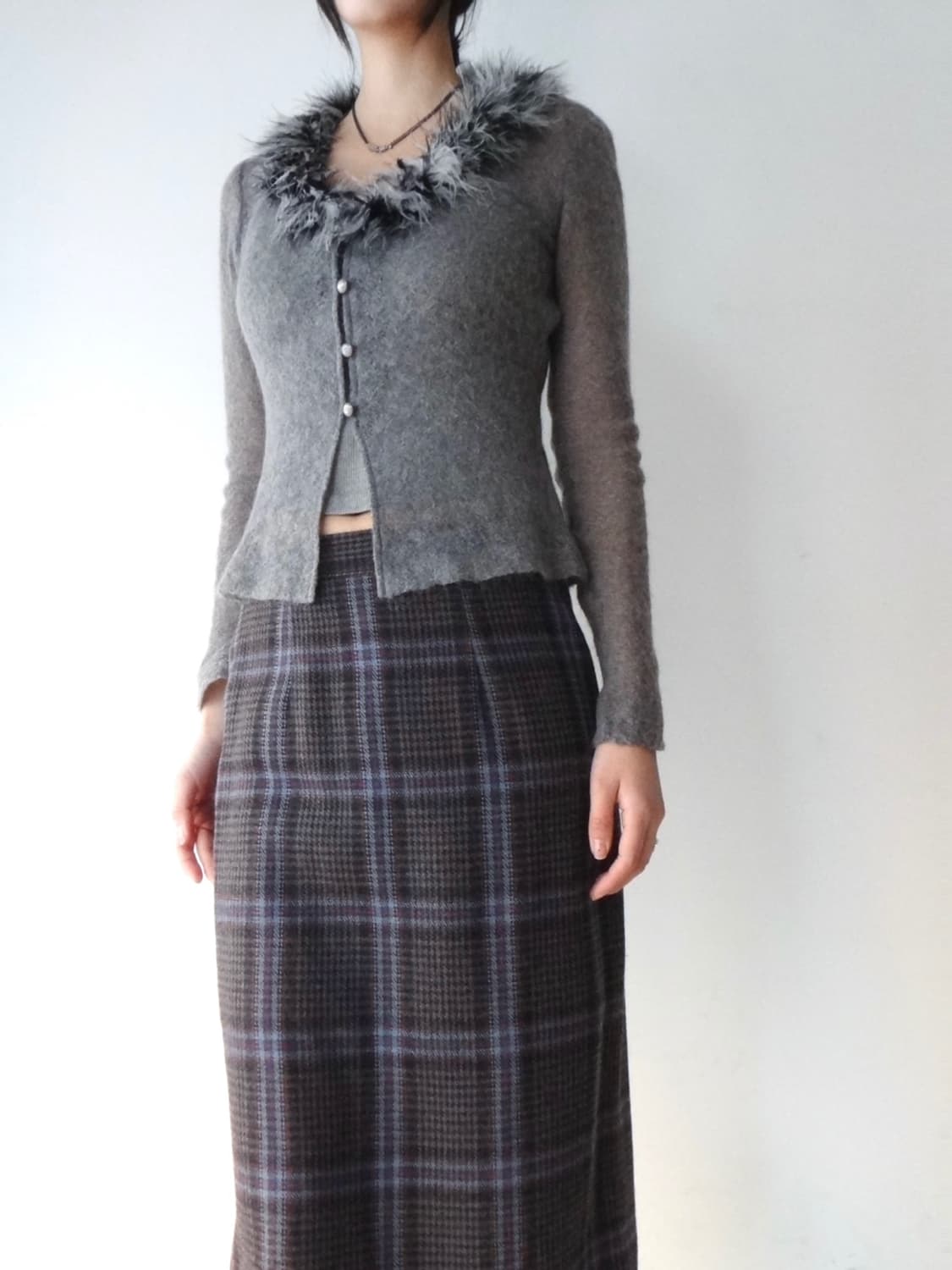 SCOT CLUB fur button knit / grey 상품이미지6