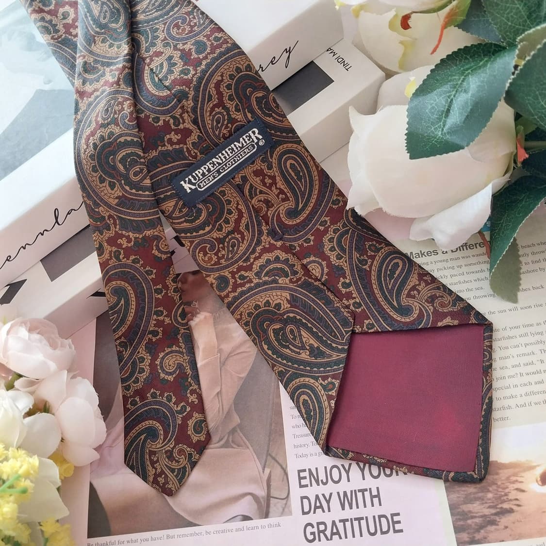 쿠펜하이머 실크 브라운 페이즐리 넥타이 9cm A+등급 K1319 상품이미지5