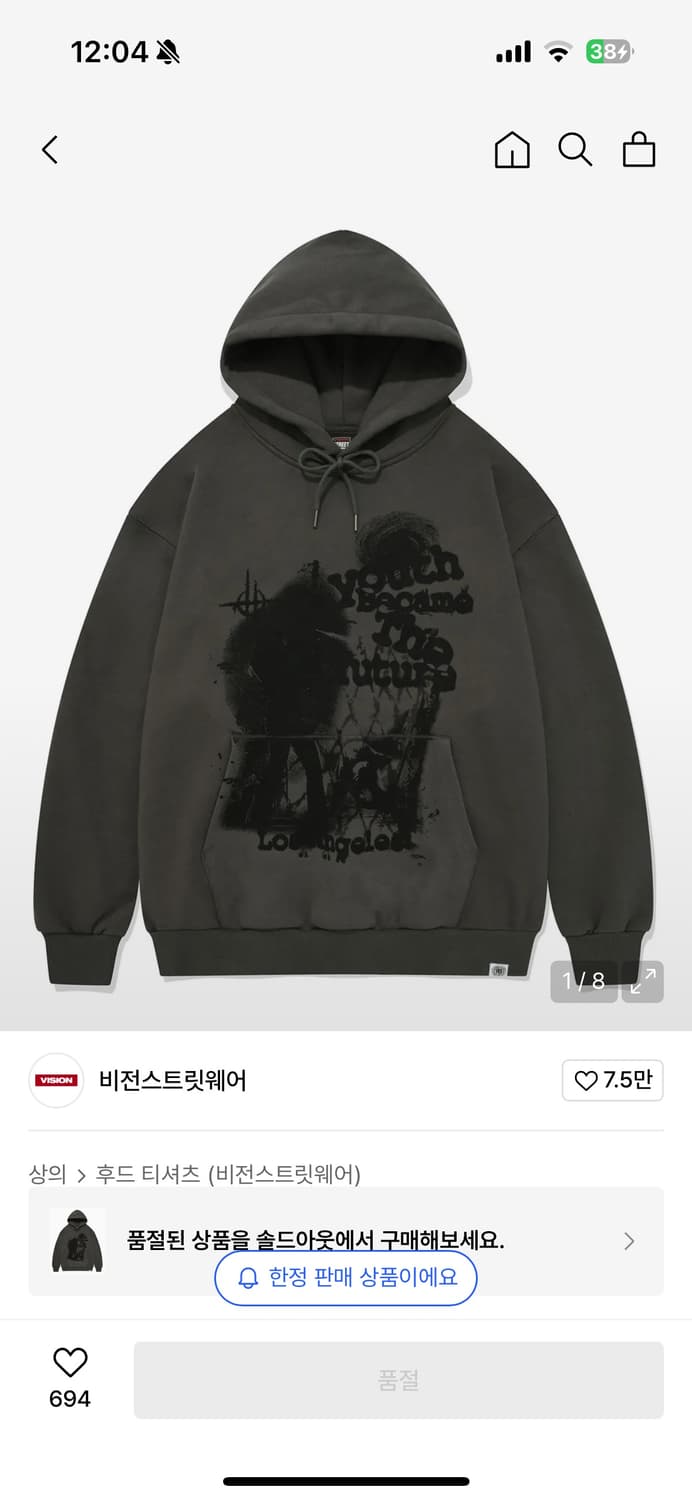 비전스트릿웨어 VSW Youth Future Hoodie Charcoal 상품이미지1