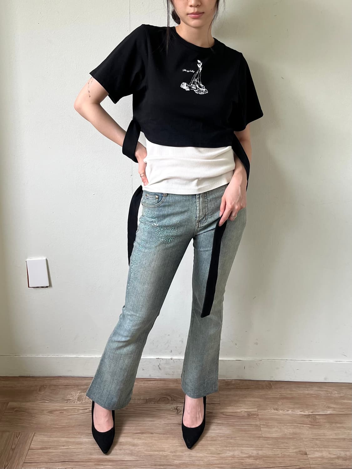 HAPHAZARD JEANS 리본큐빅 데님팬츠 상품이미지6