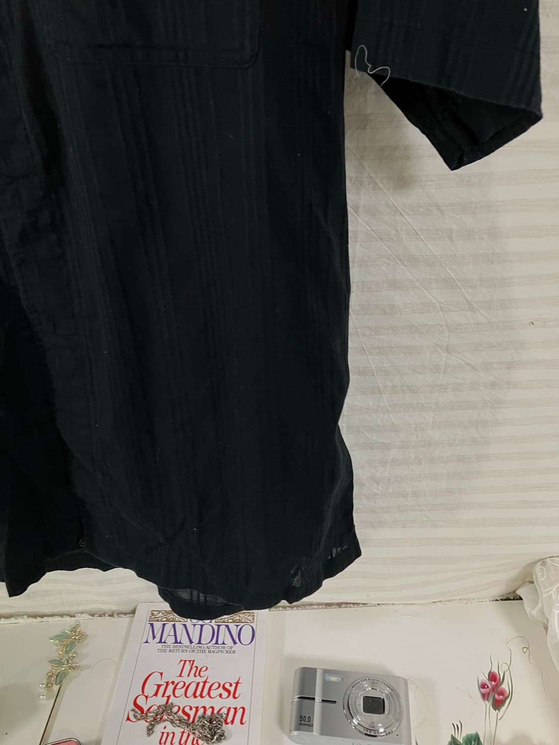 빈티지 네이비 페이즐 자수 린넨 반팔 1058 모리걸 y2k 스트릿 갸루 상품이미지5