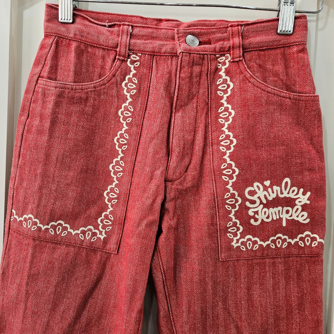 셜리템플 레드 데님 와이드 팬츠 상품이미지3