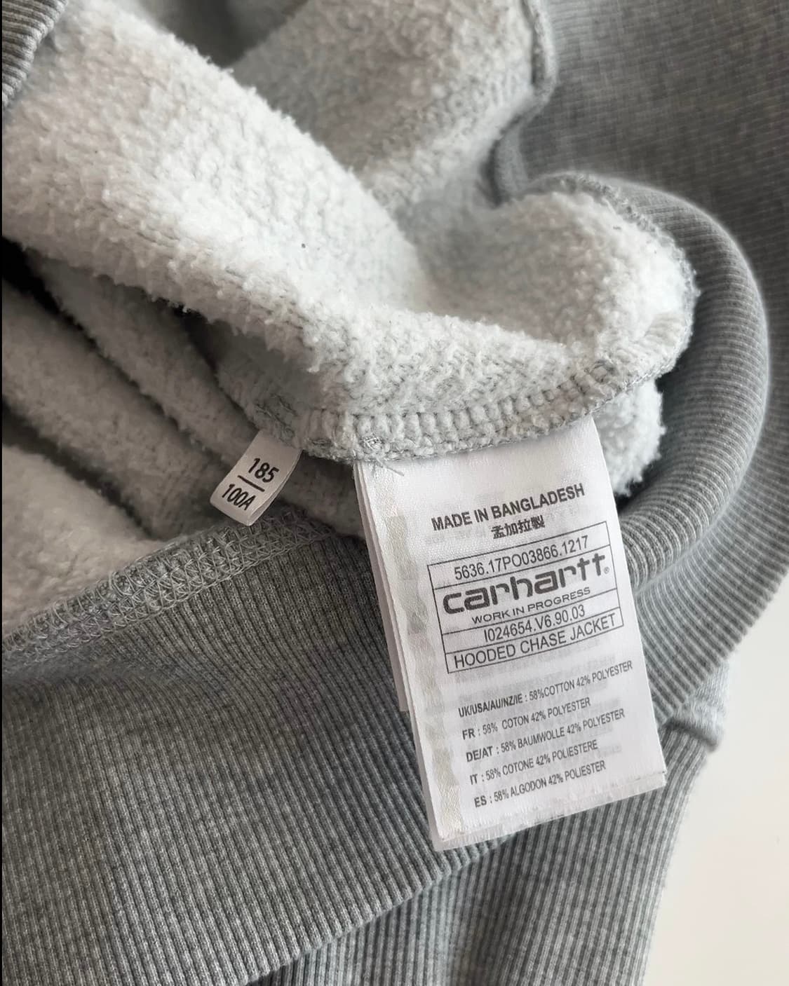 칼하트 WIP 그레이 기모 후드 집업 XL 상품이미지4