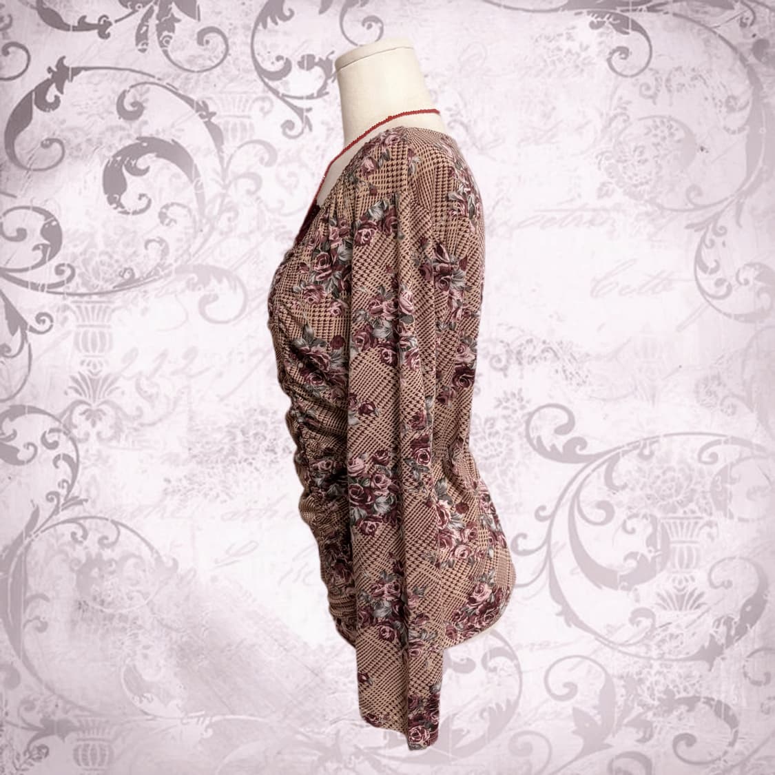 로사체리 오리엔탈 핀터깔 레이스 디테일 스퀘어넥 오프숄더 셔링티 상품이미지2