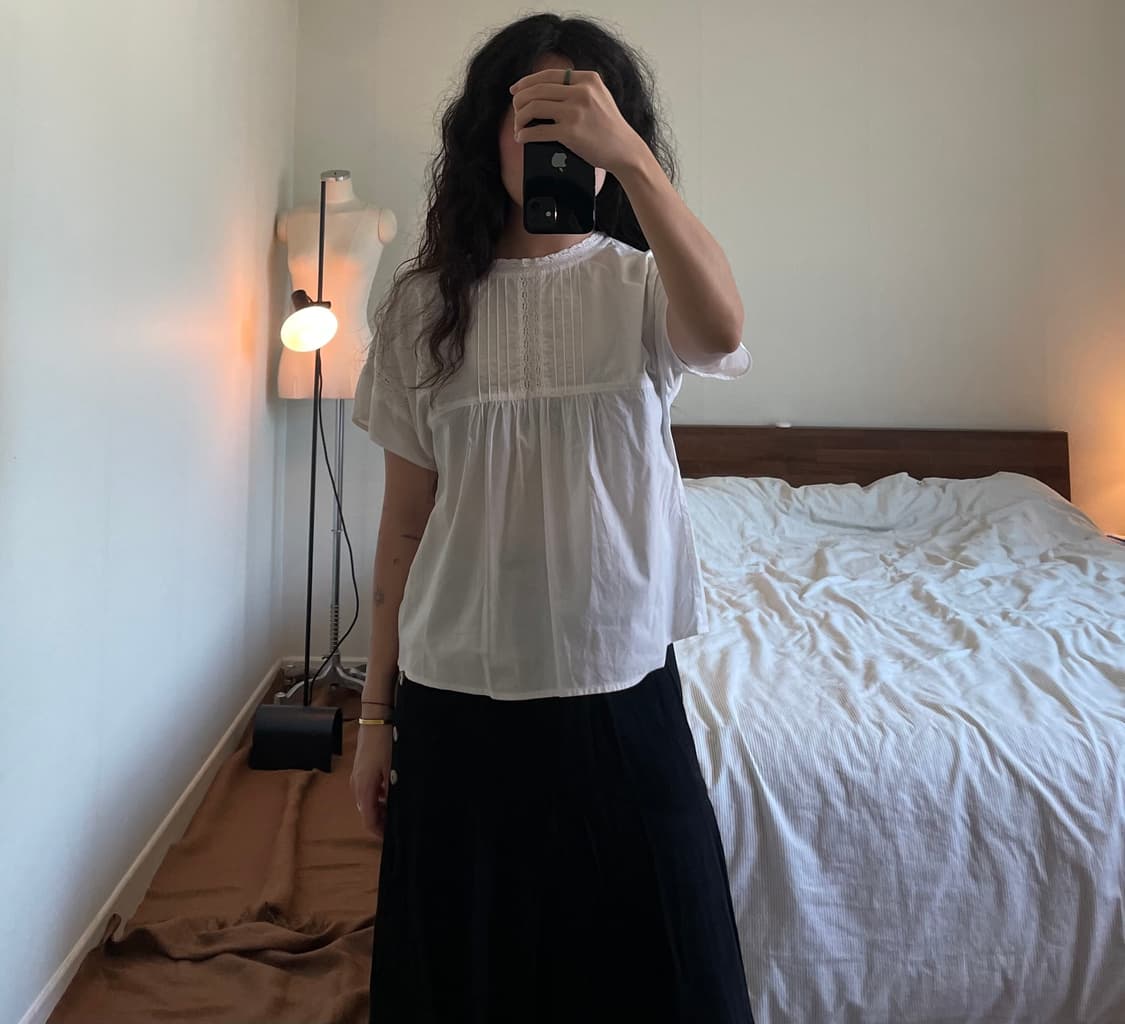 레이스 포인트 모리걸 핀턱 반팔 블라우스 상품이미지6