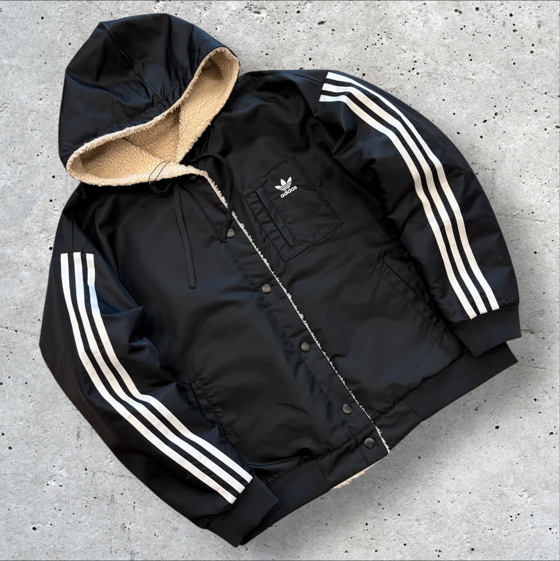 [L] 아디다스 파이어버드 리버시블 후드 뽀글이 자켓 아이보리 C486 상품이미지2