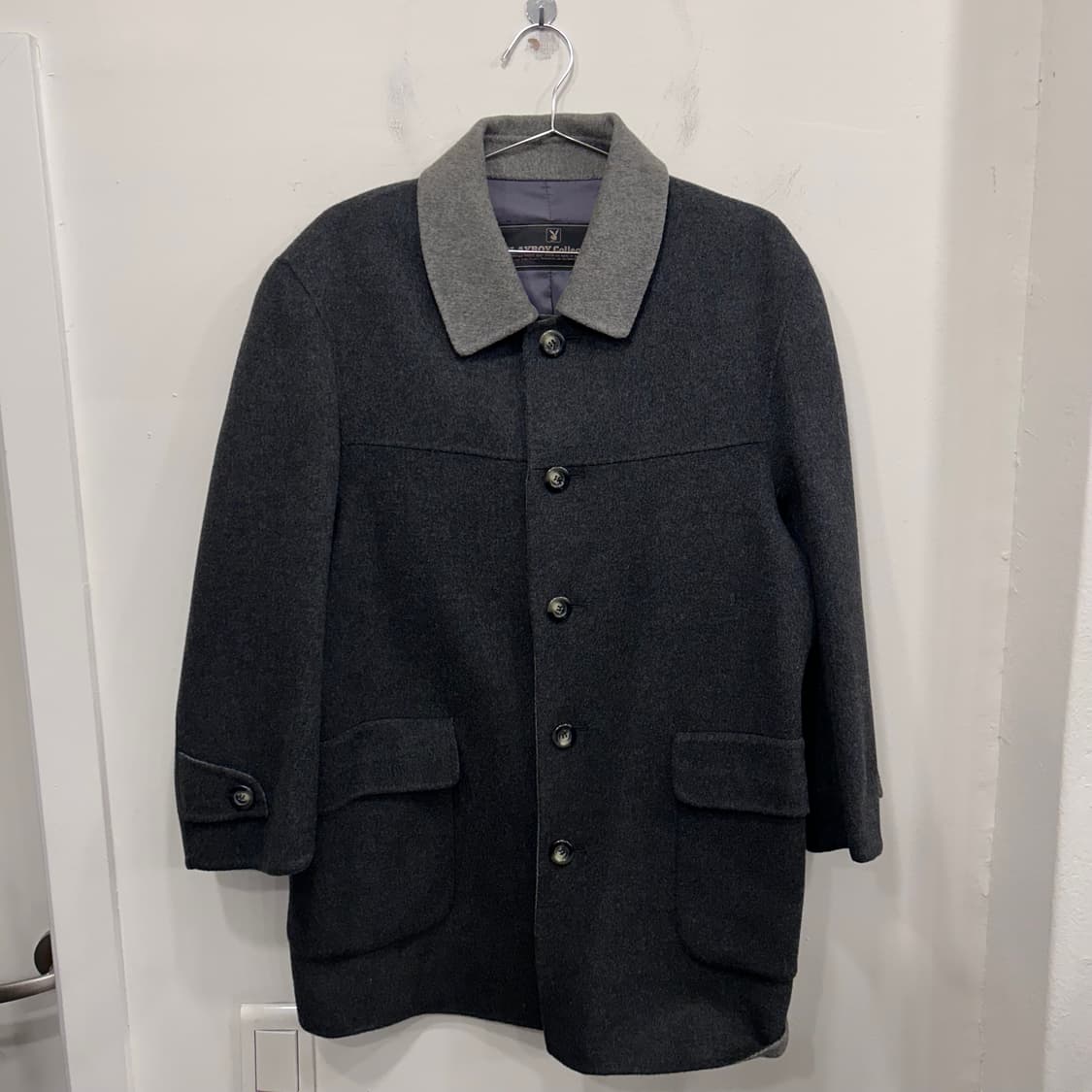 플레이보이 컬랙션 빈티지 울 배색 카라 하프코트 상품이미지2