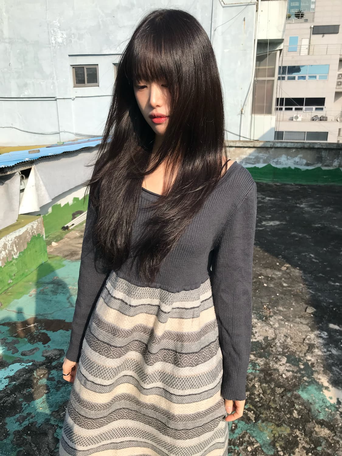 투톤 레이어링 원피스 상품이미지4