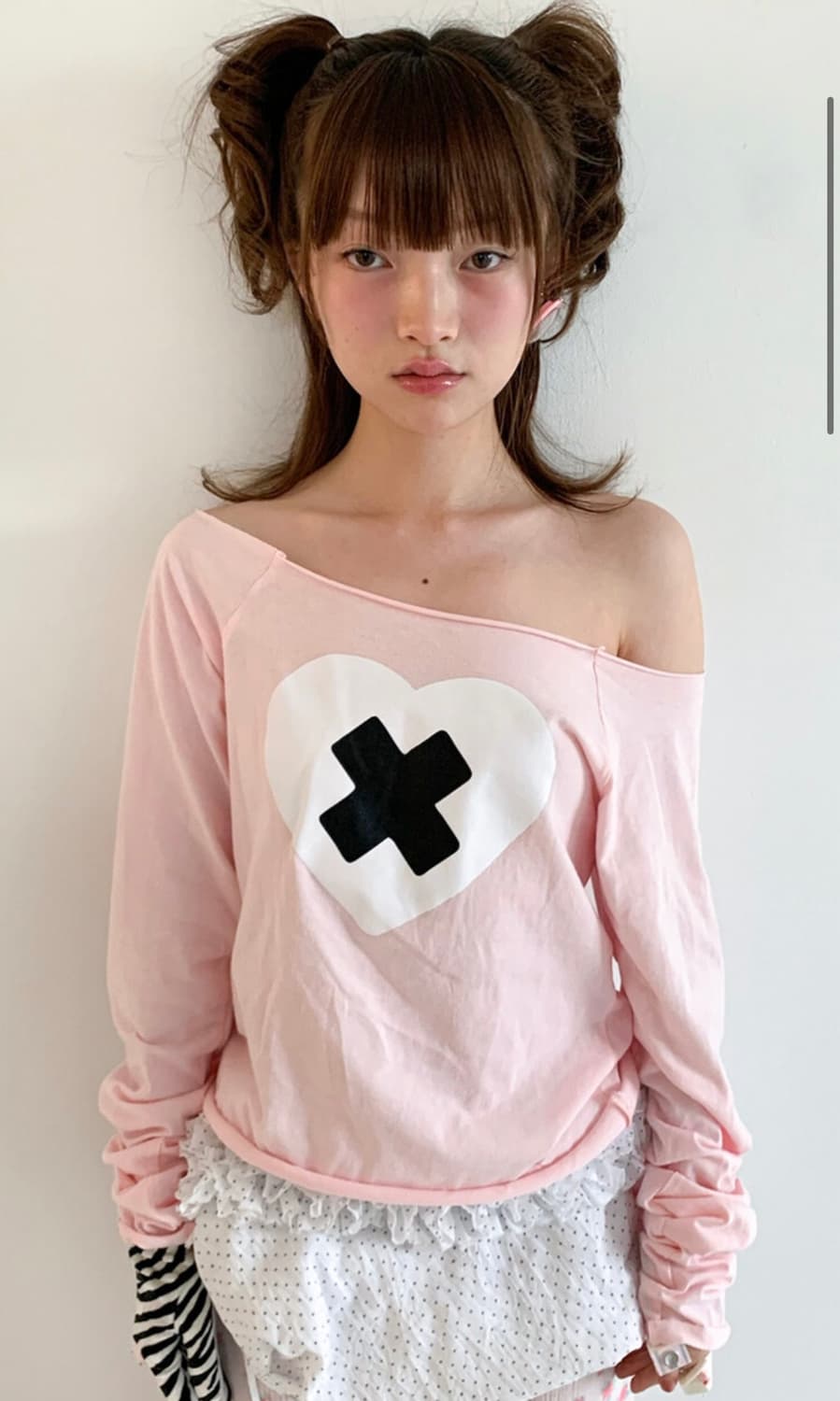 샵페어리 크로스 하트 컷오프 티셔츠 라이트 핑크 상품이미지3