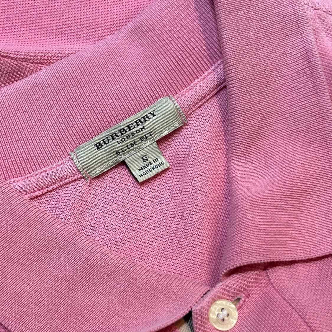 S 버버리 여성용 슬림핏 핑크 반팔 카라티 상품이미지4