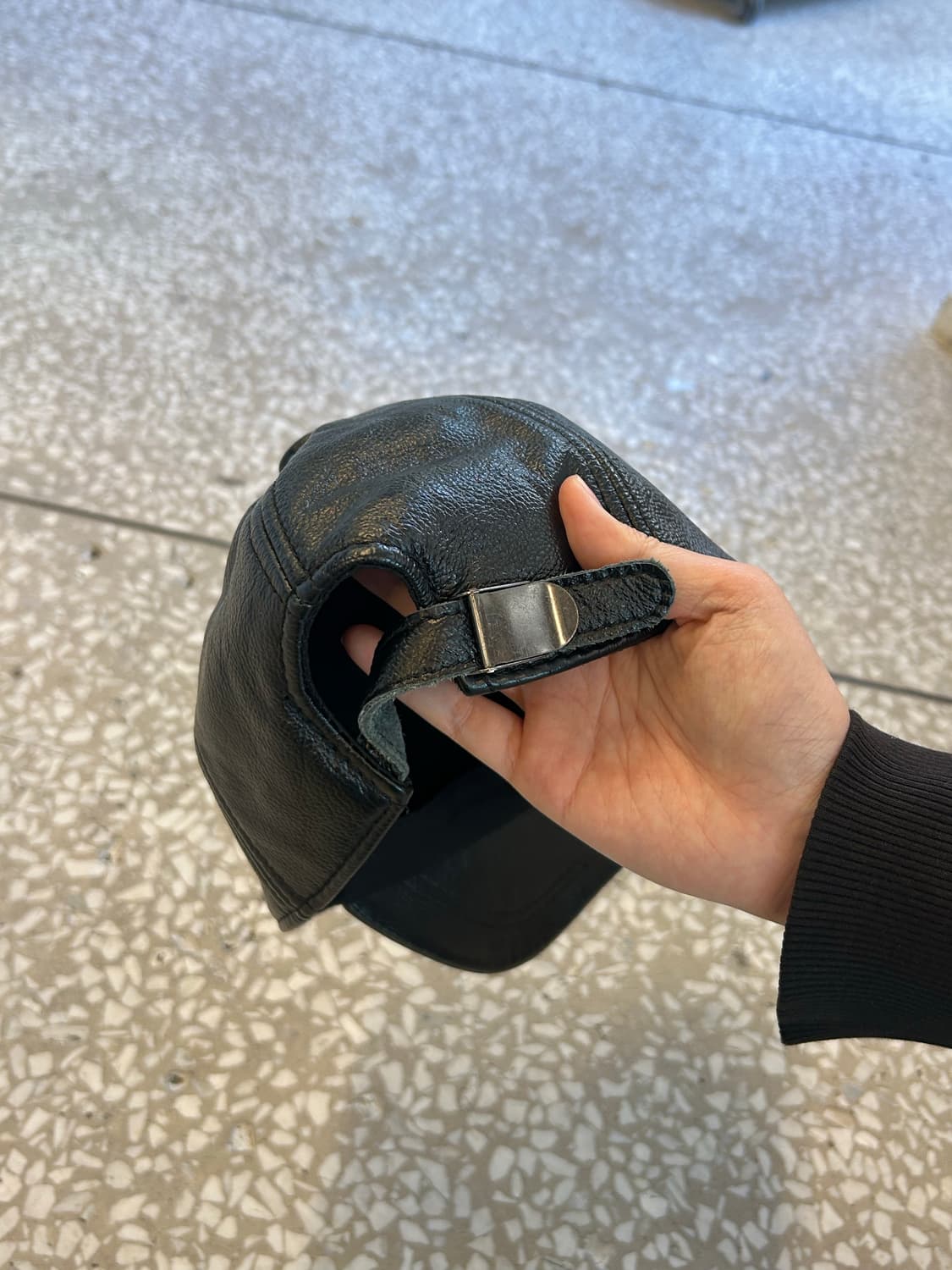 Black Leather Newsboy Cap 상품이미지3