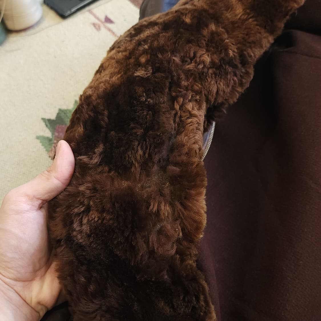 80s 프렌치 레더 카코트 카우하이드 반스토머 양털 랜치 코트 L 상품이미지7