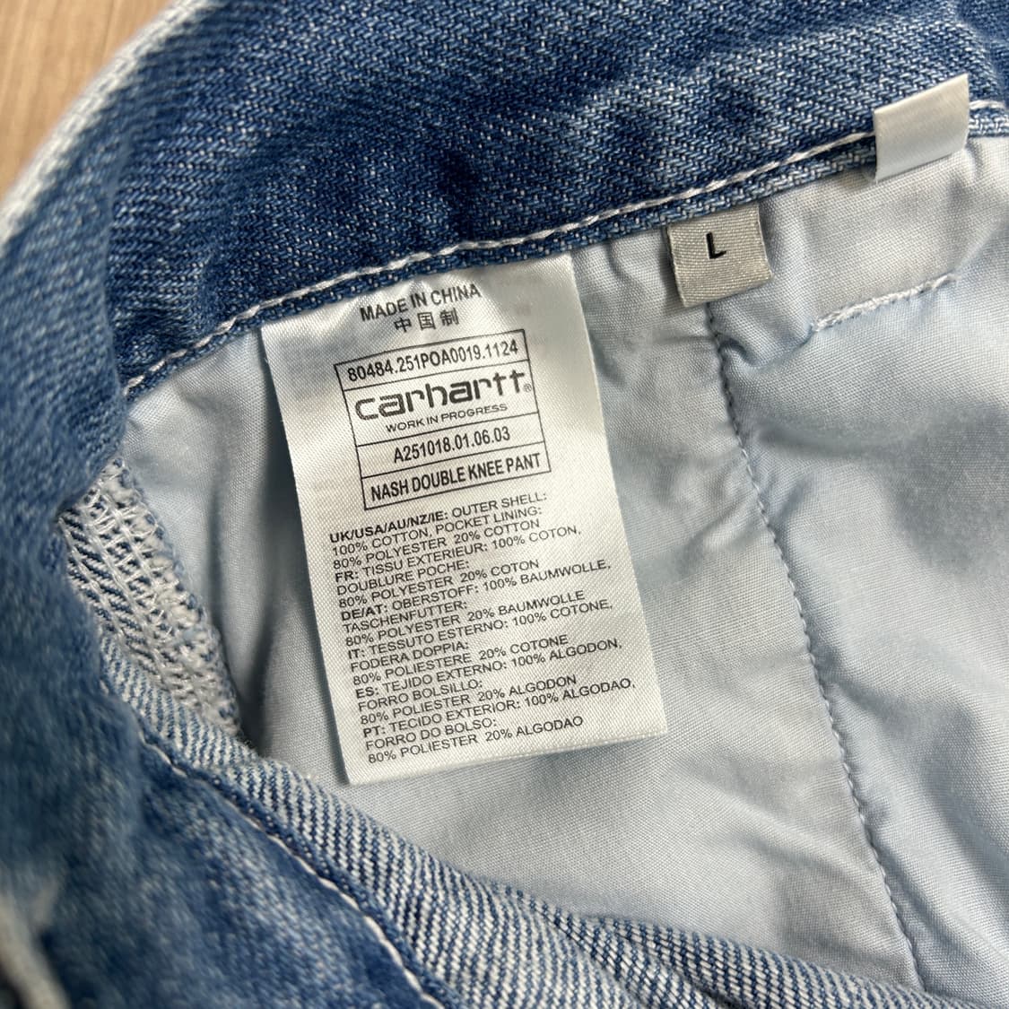 [L/라지] 칼하트WIP 25SS 내쉬 더블니 데님 팬츠 블루 스톤워시드 상품이미지4