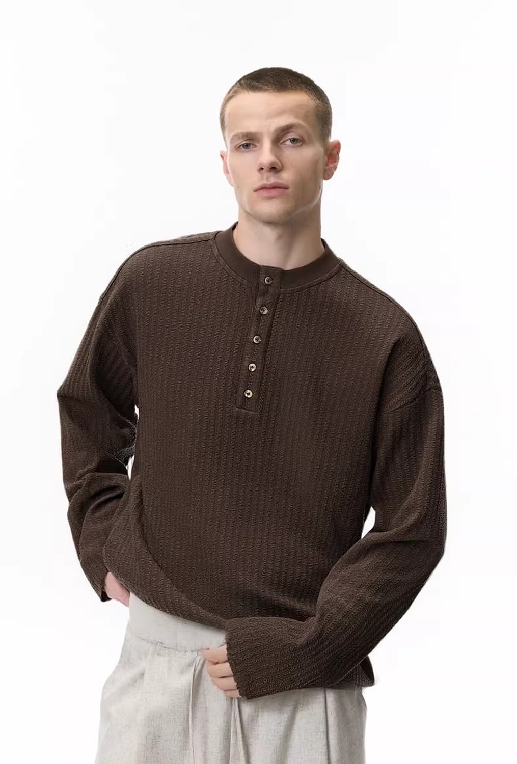 ️️️♦️ Wrinkle pleats / 링클 플리츠 헨리넥 긴팔 티셔츠 상품이미지2