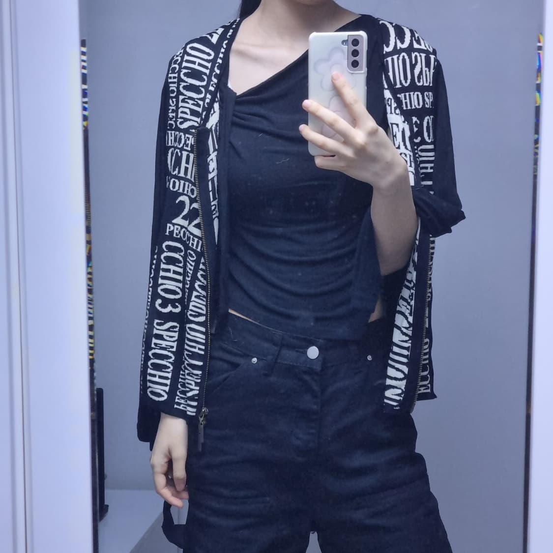 SPECCHIO 스피치오 블랙 아이보리 스펠패턴 투웨이 아세테이트 나일론 상품이미지6