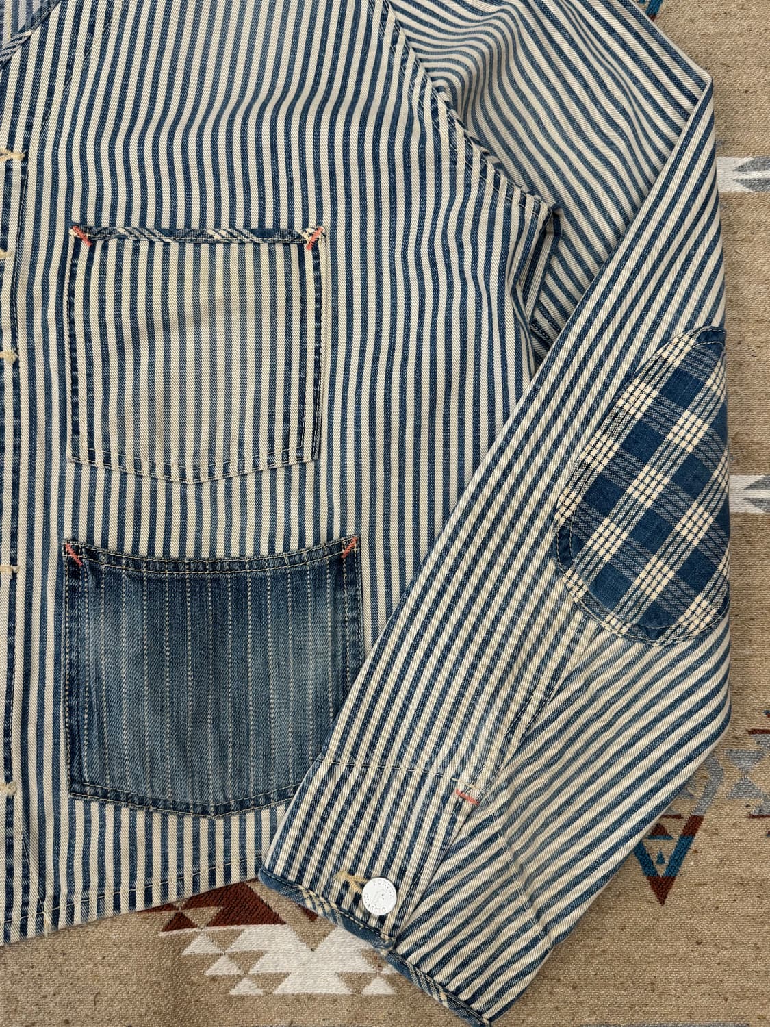 [L] 포터클래식 패치워크 스트라이프 블루종 데님 자켓  상품이미지3