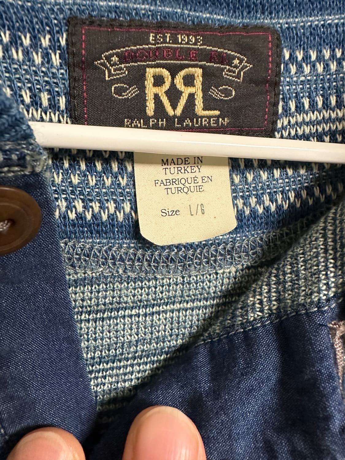 rrl 인디고 자카드 헨리넥 L 상품이미지3