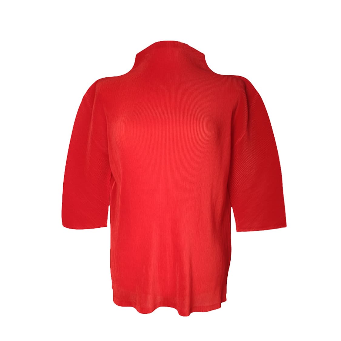 이세이 플리츠플리즈 레드 주름 하이넥 반팔 상의 3 상품이미지1