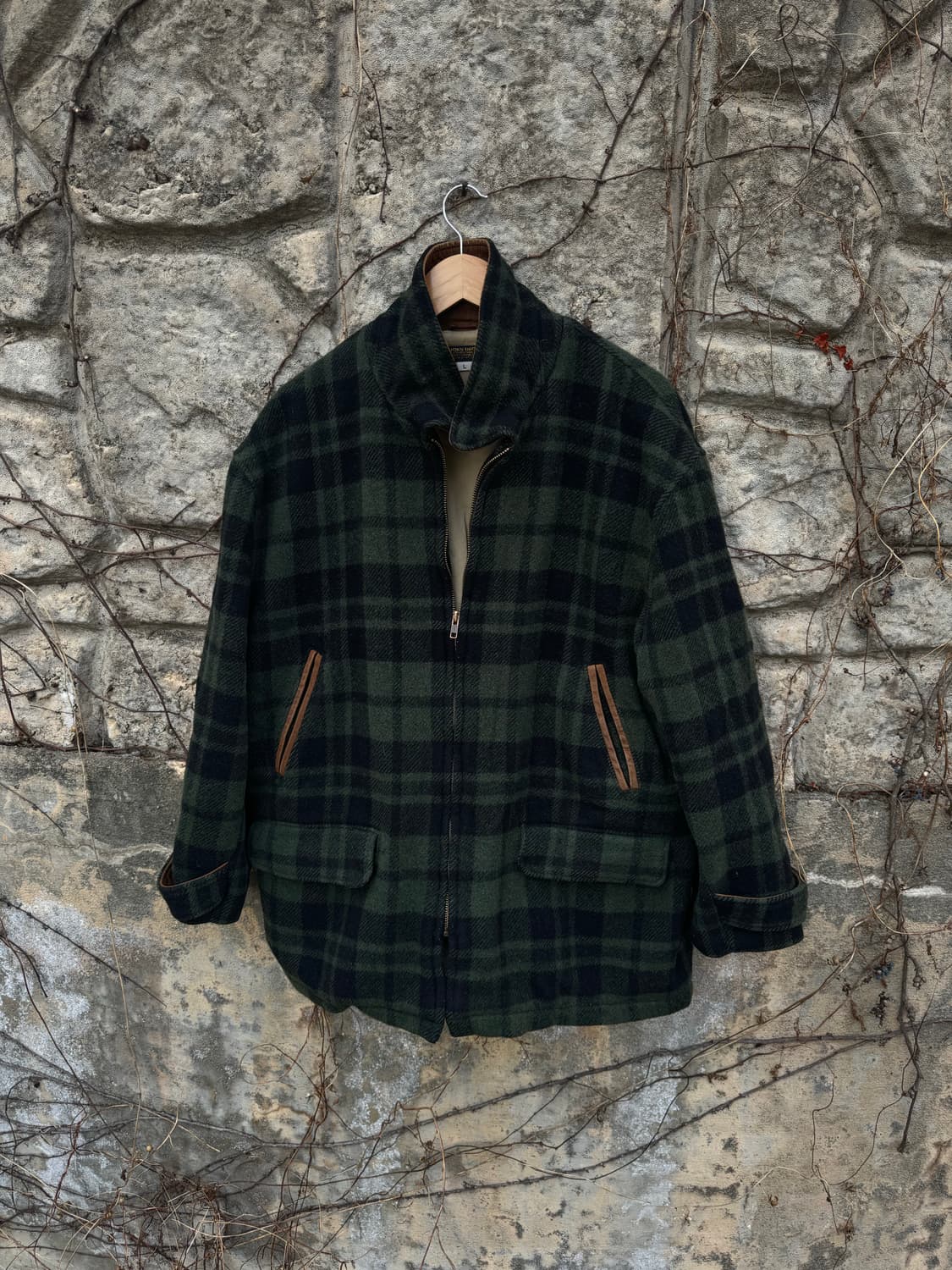 80s 브룩스브라더스 빈티지 타탄체크 레더 코트 자켓 상품이미지1
