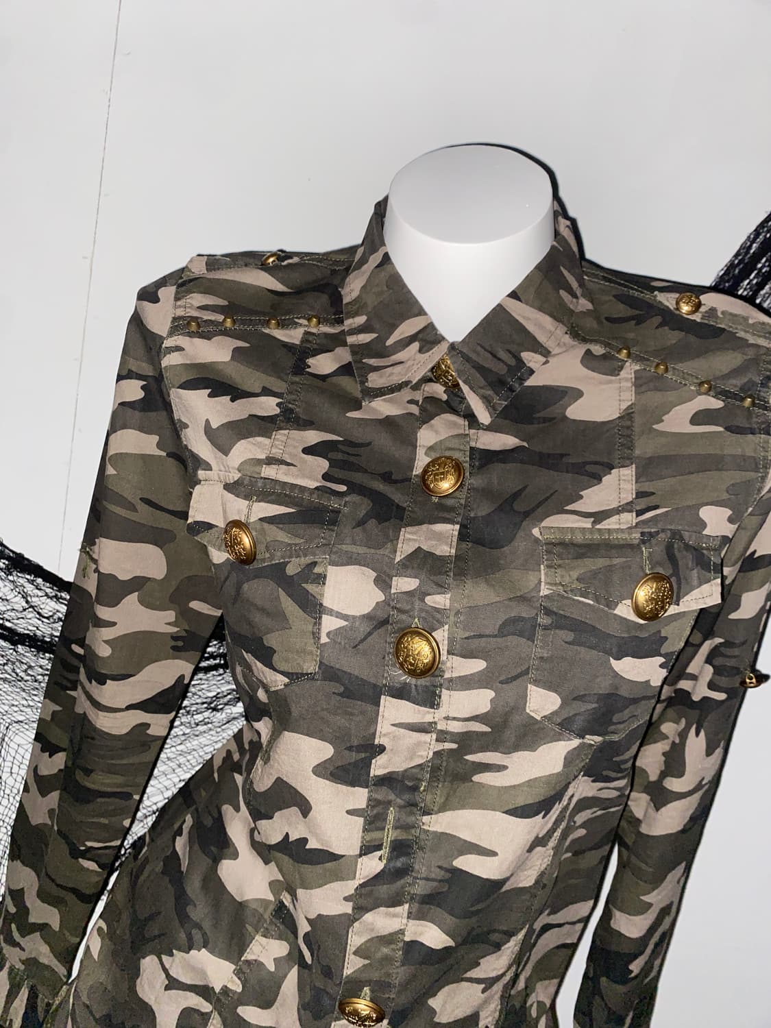 ꒰ঌ 스카이봄버 카모플라쥬 골드 버튼 셔츠 ໒꒱ 상품이미지4