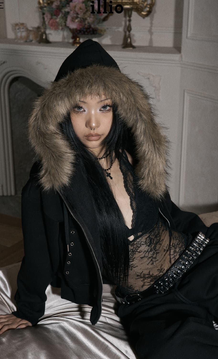 일리오 블랙브라운 퍼 후드집업 상품이미지3