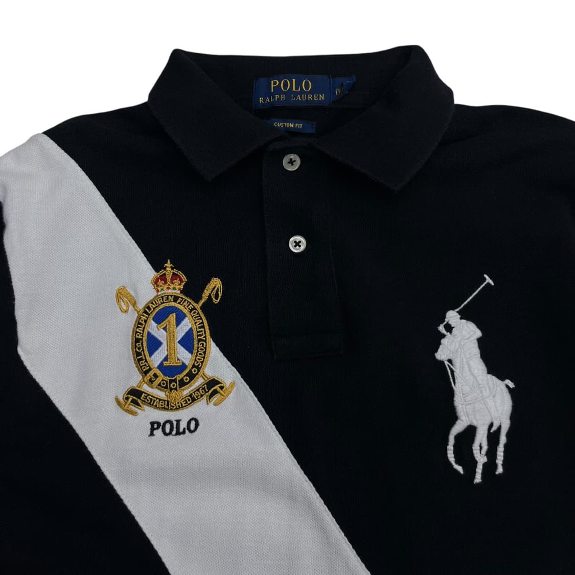 폴로 랄프로렌 딱붙핏 빅포니 화이트배색 블랙 카라 반팔 S 상품이미지4