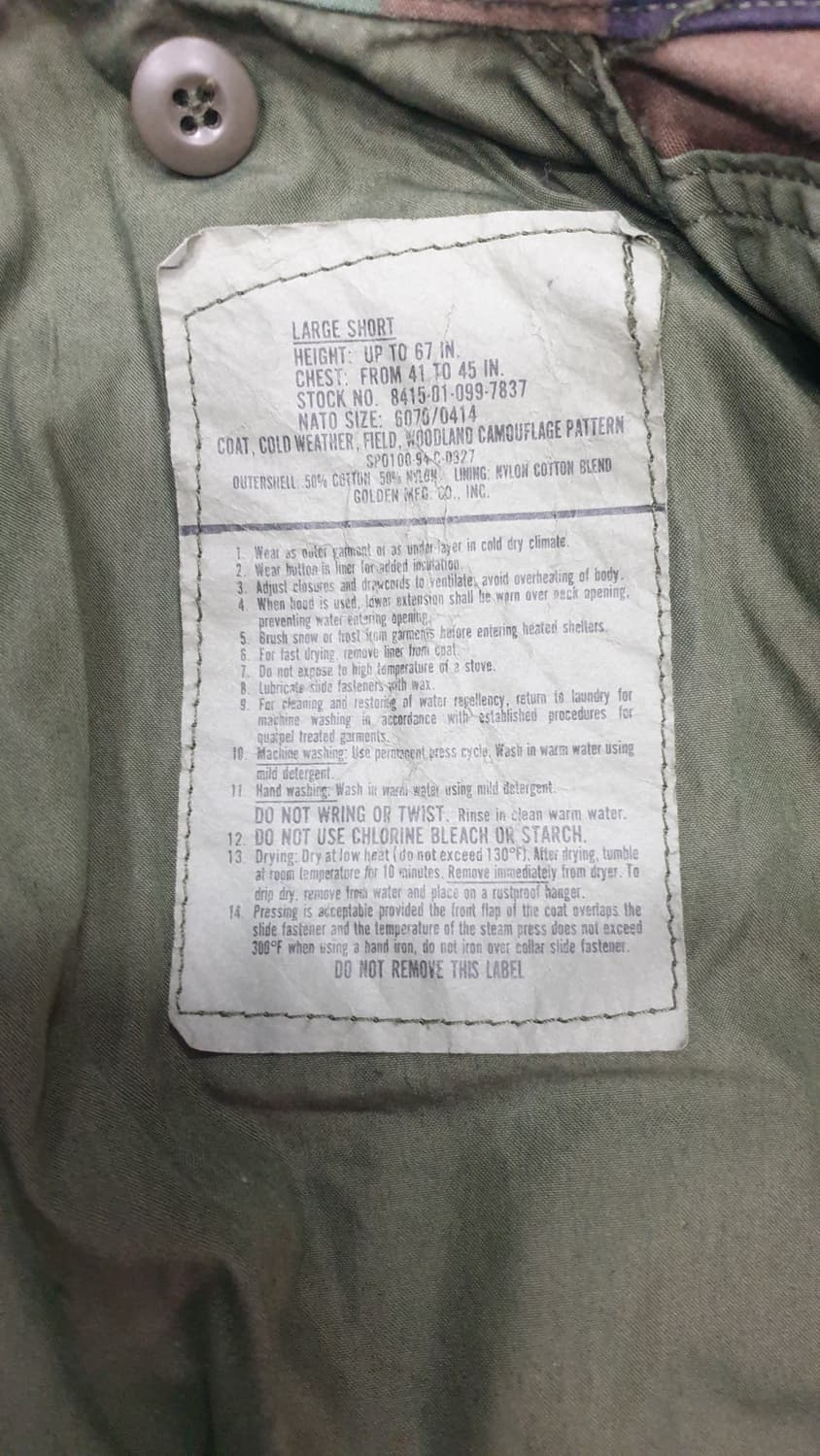 미군 M-65 우드랜드 필드자켓 라지 쇼트 상품이미지8