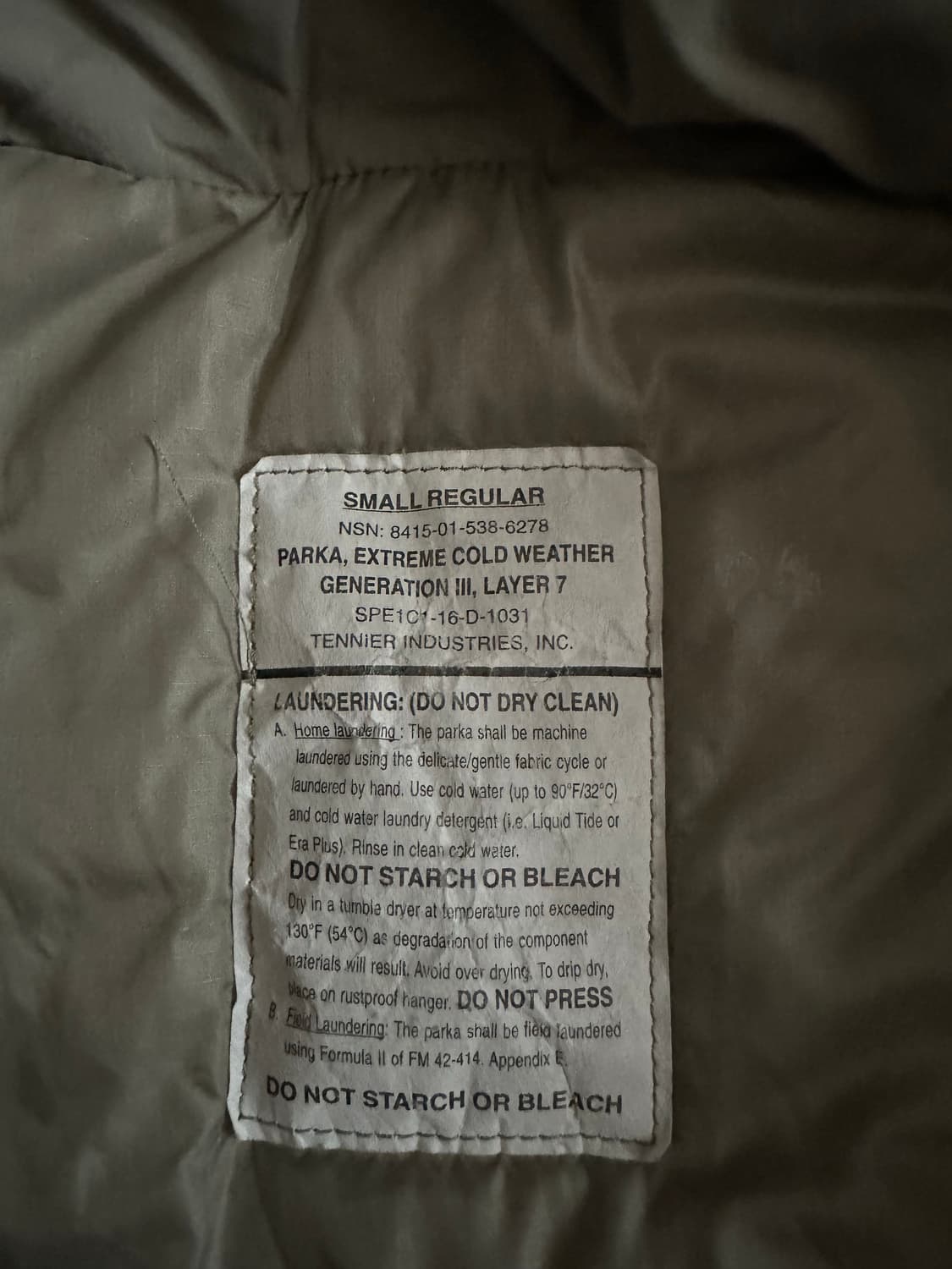 ecwcs 프리마로프트 레벨7 패딩자켓 테니어사 스몰레귤러 상품이미지5