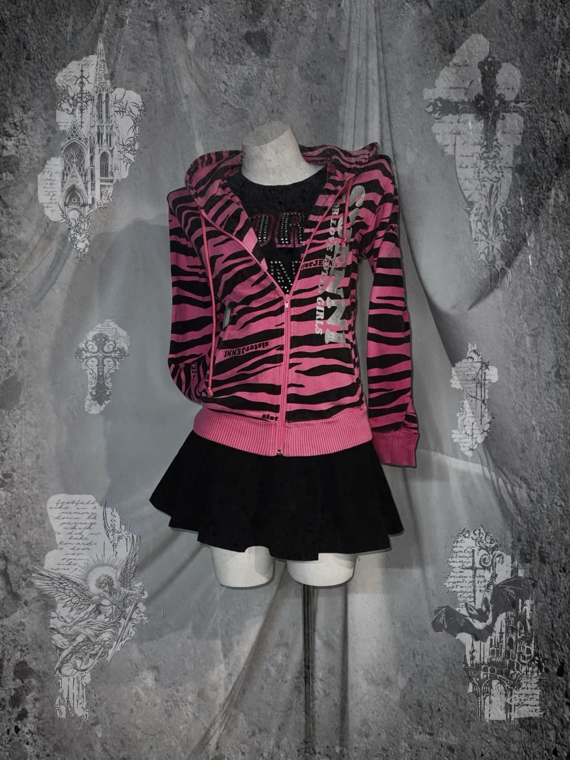 하라주쿠 핑크 지브라 데일리 팝 갸루 코디세트  상품이미지1