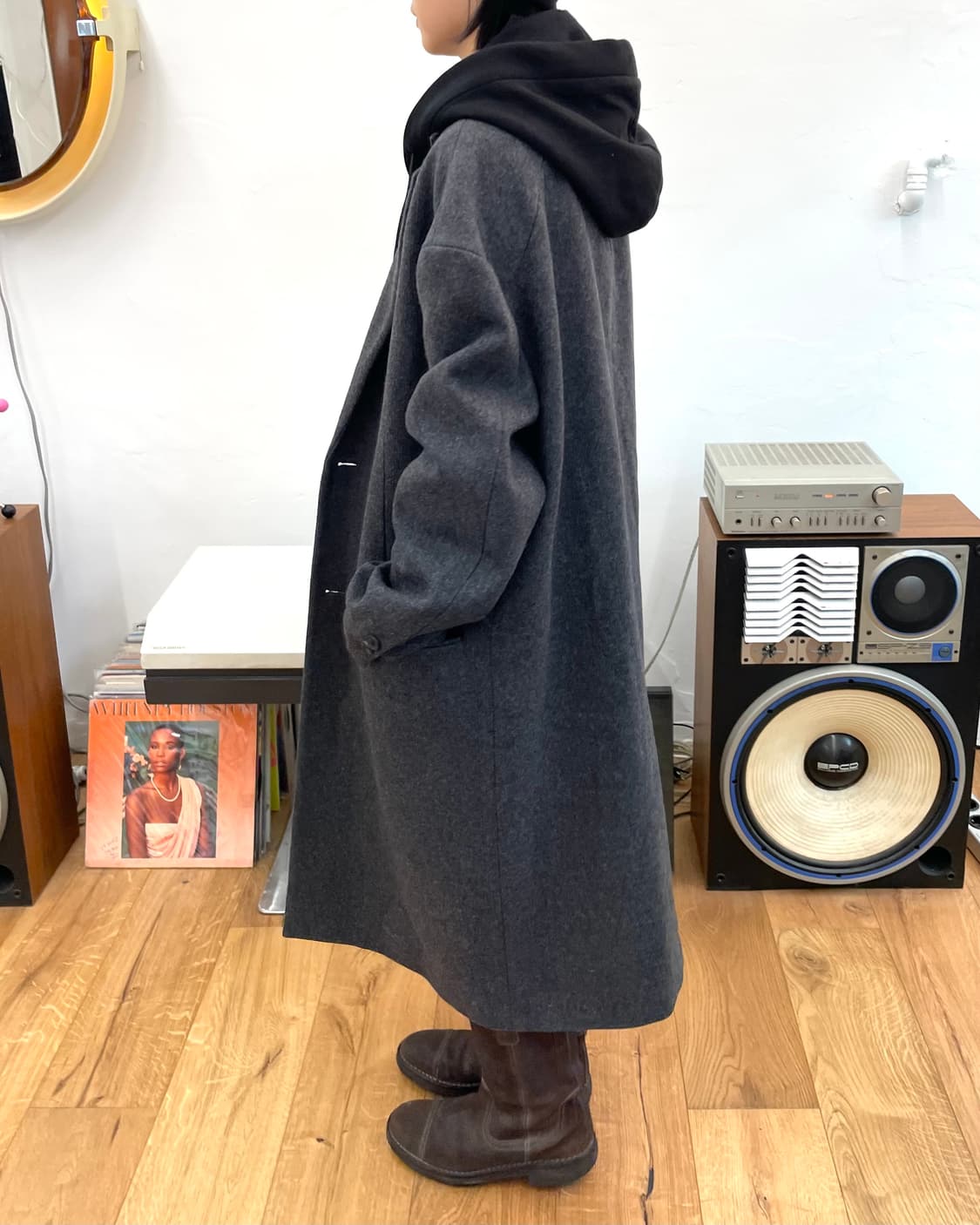 [48] 준지 후드 레이어드 울 코트 상품이미지1