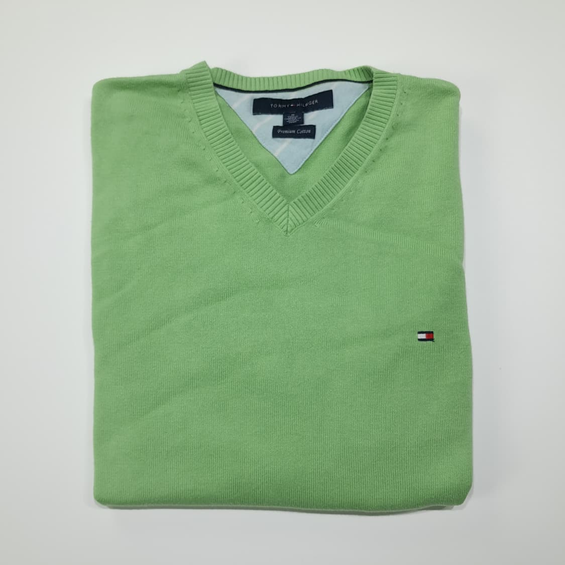 CL218 M 타미힐피거 프리미엄코튼 라임그린 브이넥 니트 스웨터 상품이미지7