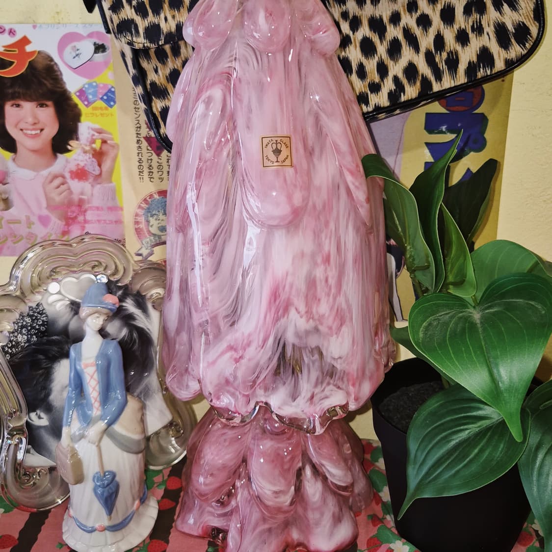 70s 이와타 핸드블로운 요리코 핑크 마블 빅 램프 상품이미지9