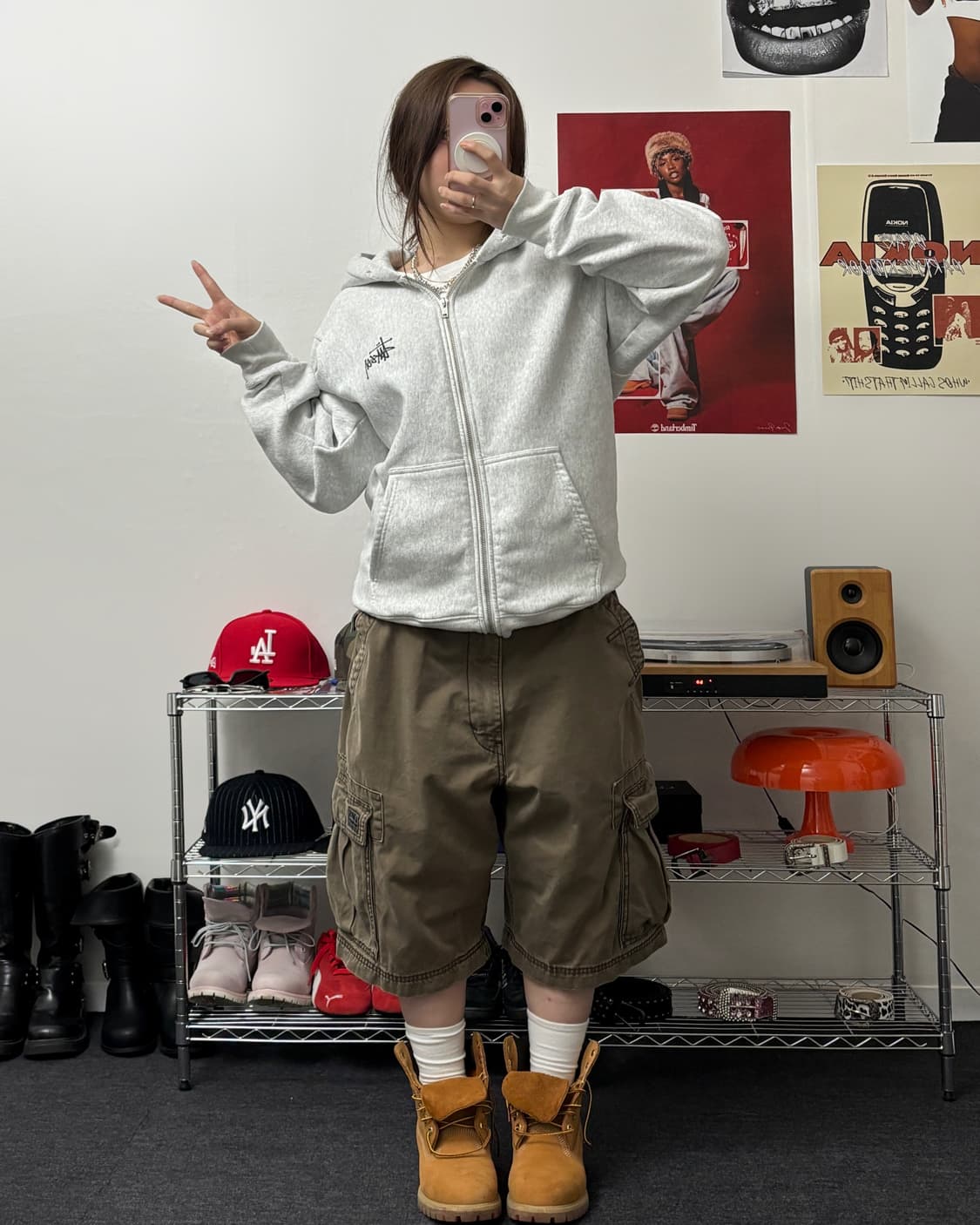 스투시 스탁 빅로고 그레이 후드집업 상품이미지4