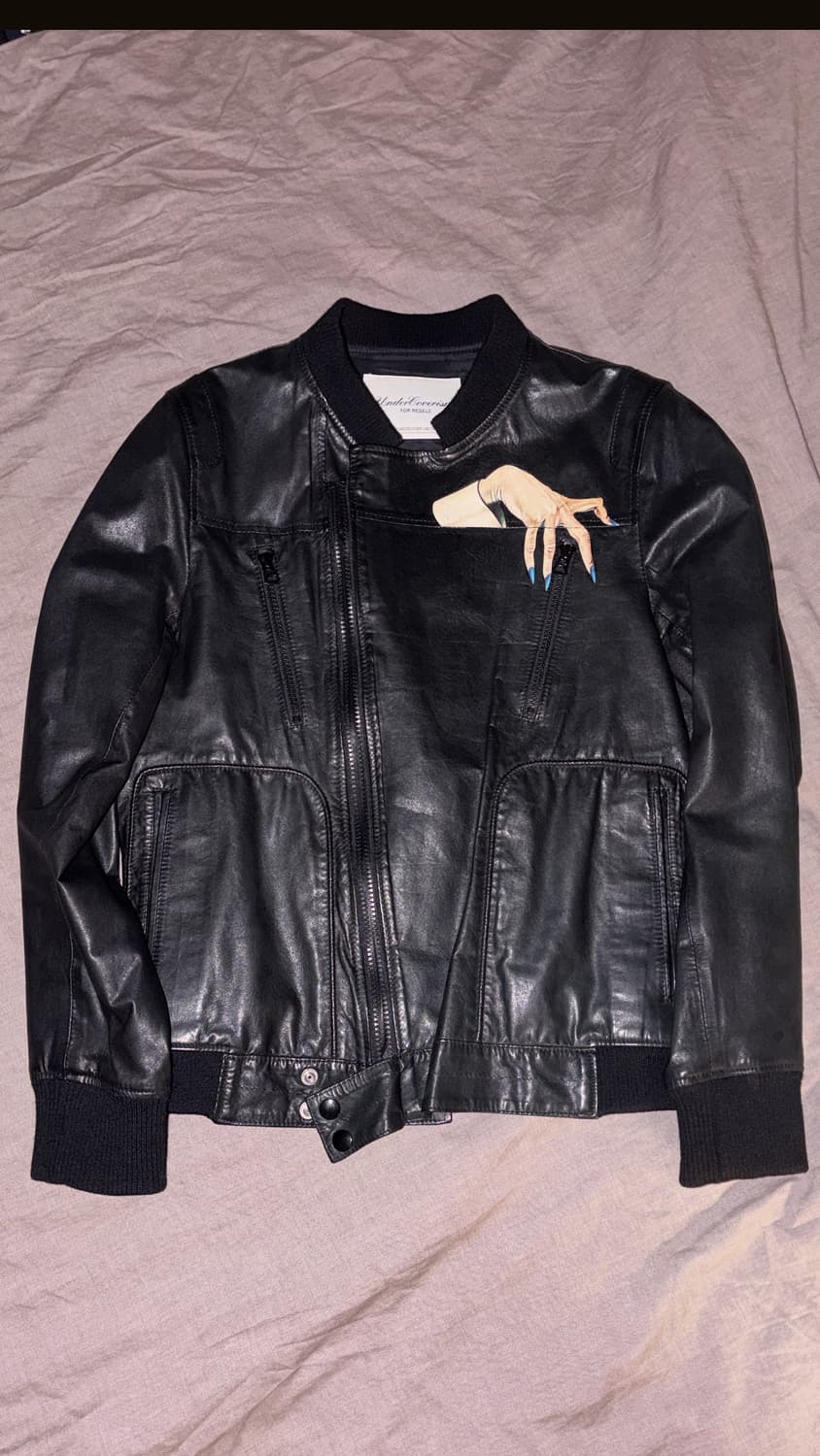 언더커버 1of1 디핸드 레더 봄버 블루종 자켓 상품이미지3