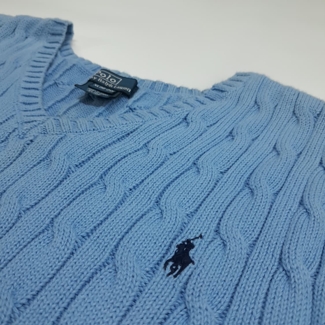 CN533 L-XL 폴로 랄프로렌 스카이블루 케이블 니트 조끼 베스트 상품이미지4