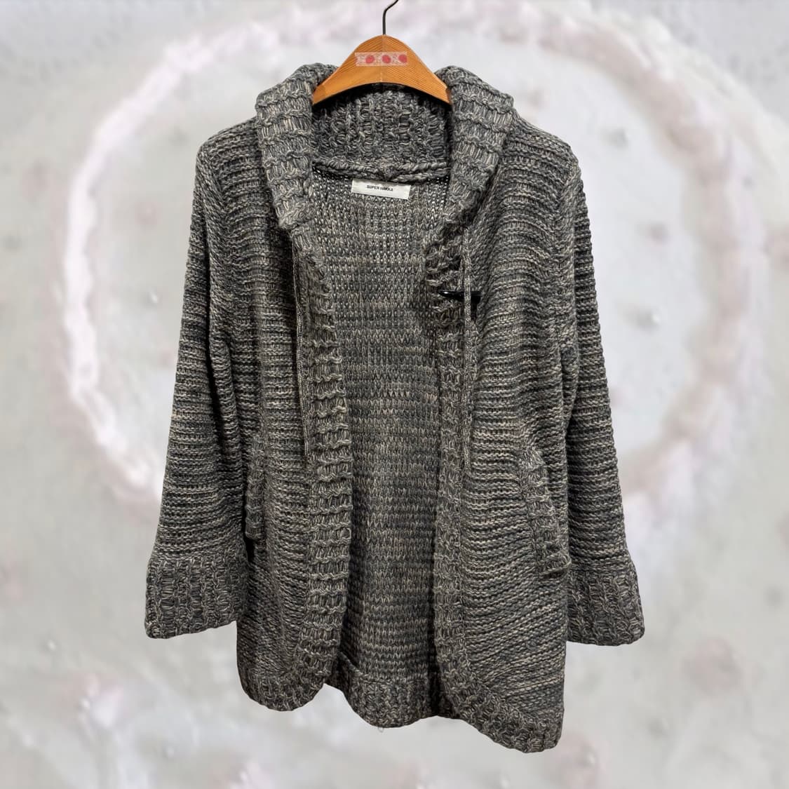 SUPER HAKKA 에스닉 히피 원버튼 그레이 니트 가디건 일본 빈티지 상품이미지2