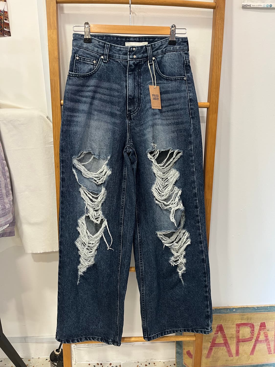 [KIRSH] 키르시 데미지 와이드 데님 팬츠 (진청) 상품이미지1