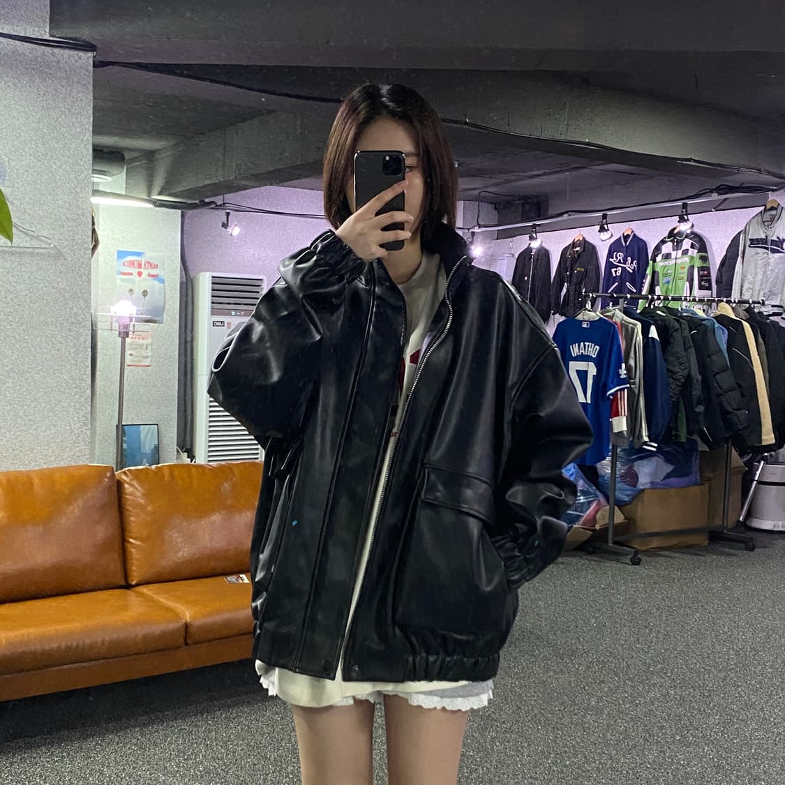 빈티지 유광 미니멀 레더 자켓  B2864   상품이미지1
