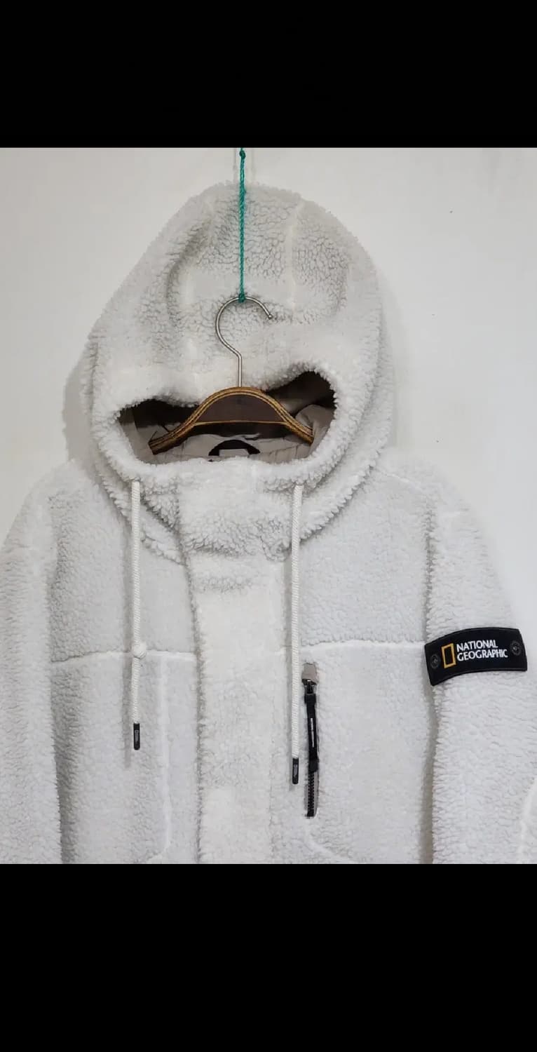 (L) 내셔널지오그래픽 후리스 롱점퍼 화이트 뽀글이 플리스 자켓  상품이미지2