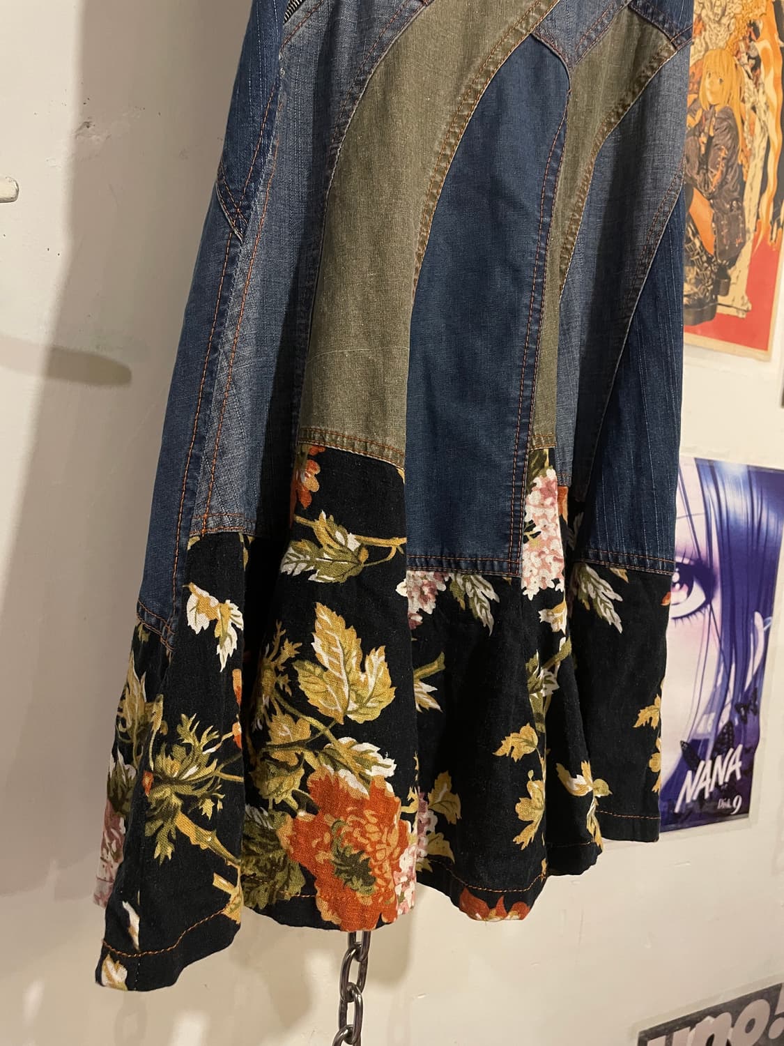 플라워 스웨이드 패치워크 데님 원피스 모리 오리엔탈 상품이미지3