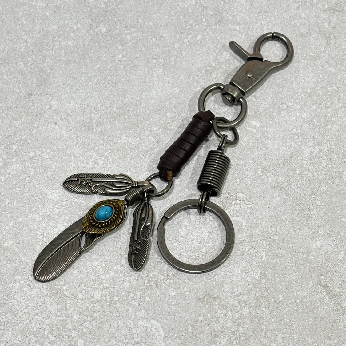 Oribell 터키석 깃털 엔틱 브론즈 소가죽 키링 열쇠고리 브라운 상품이미지1